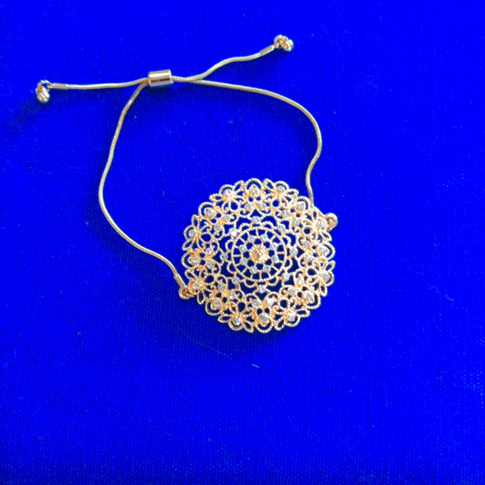 Gold With White Crystals Pull String Bracelet - image 2